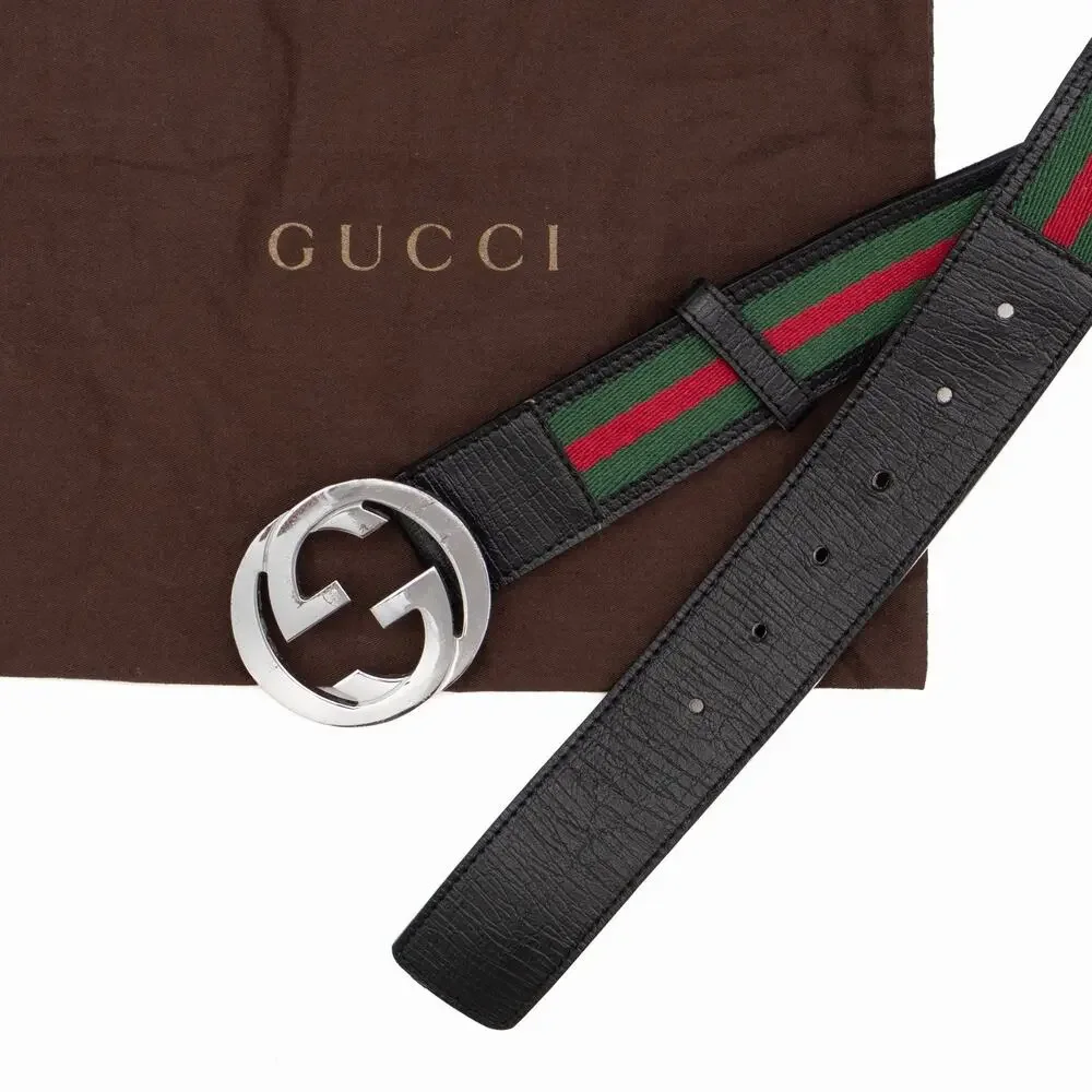 550$ Gucci 114984 Web Green Red Leather Interlocking G Buckle Belt 105/42